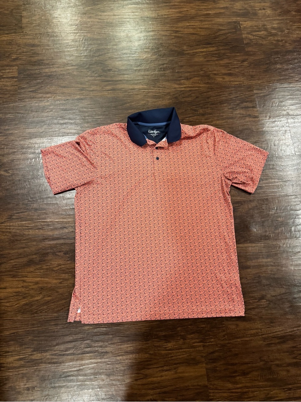 Walter Hagen Coral Pattern Polo with Navy Collar